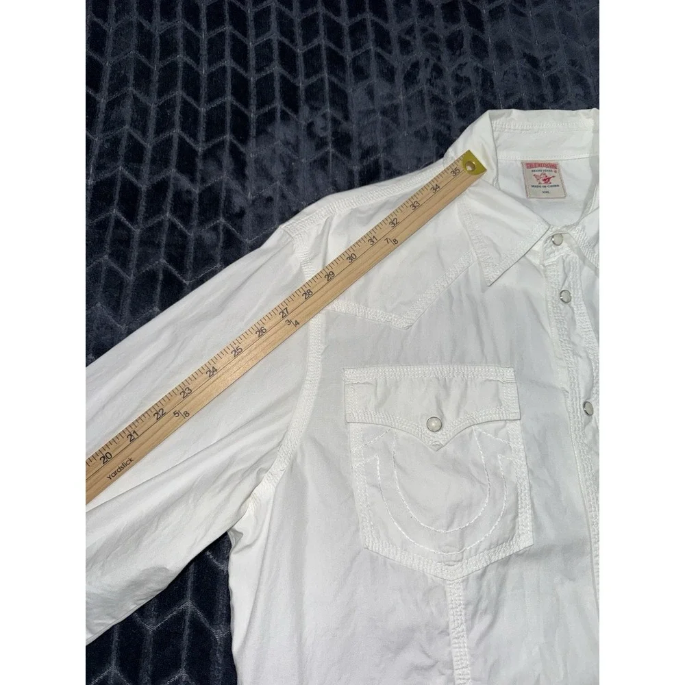 True Religion Mens White Pearl Snap Western Long Sleeve Shirt Pockets Sz 2XL